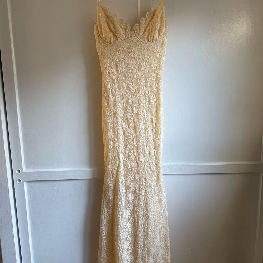 Meshki Cream Lace Maxi Dress